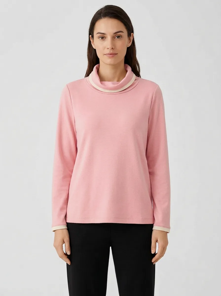 Women's Mock-Neck Long-Sleeve Top with Contrast Trim