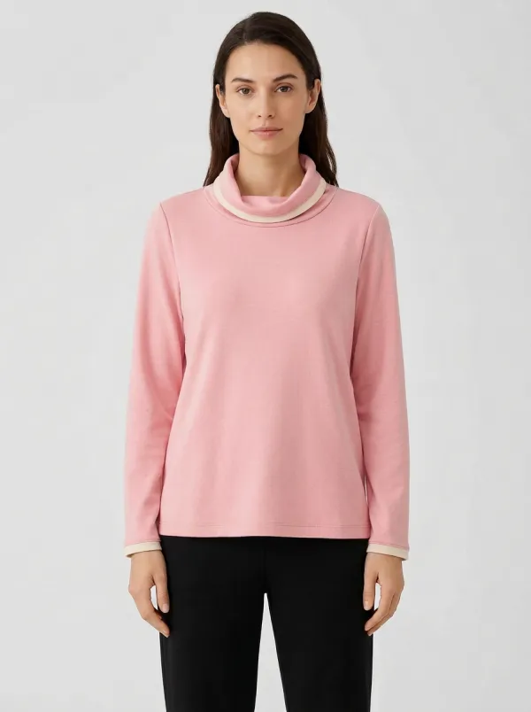Women's Mock-Neck Long-Sleeve Top with Contrast Trim