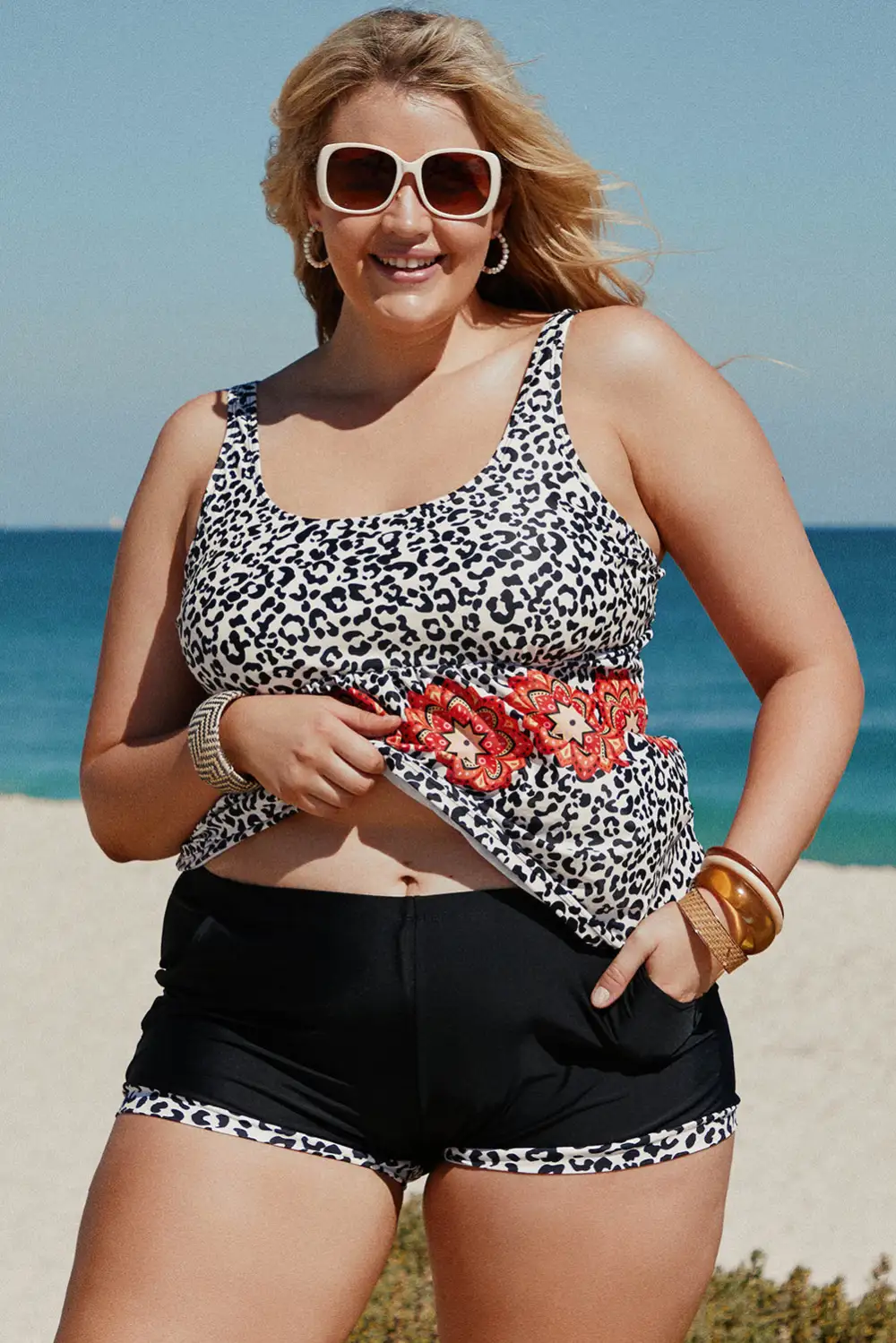 Swimwear Leopard Tribal Print Plus Size Tankini Set