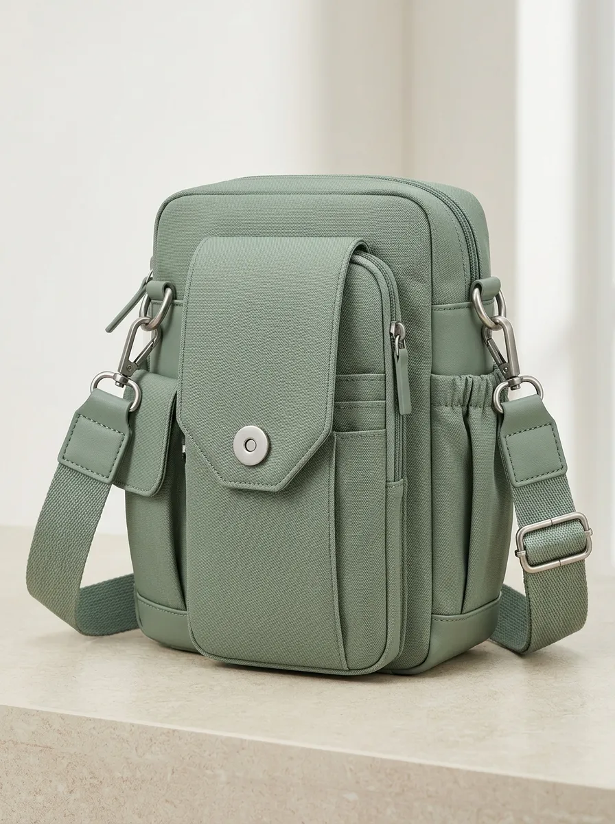 Sage Canvas Compartment Shoulder Crossbody
