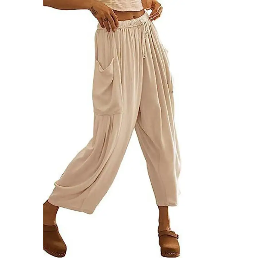 Full Size Pocketed Drawstring Wide Leg Pants
