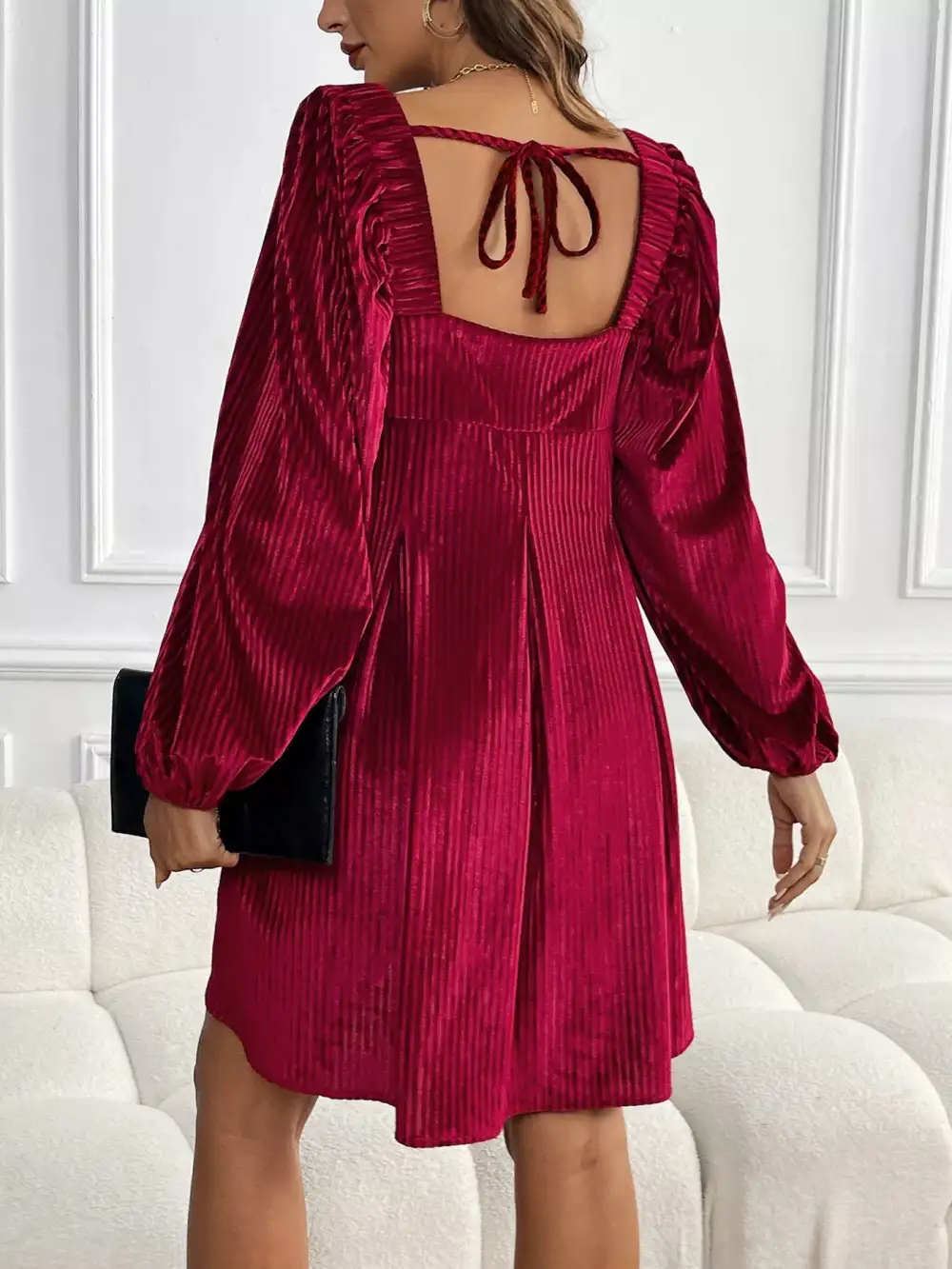 Soft Touch Velvet Square Neck Long Sleeve Dress