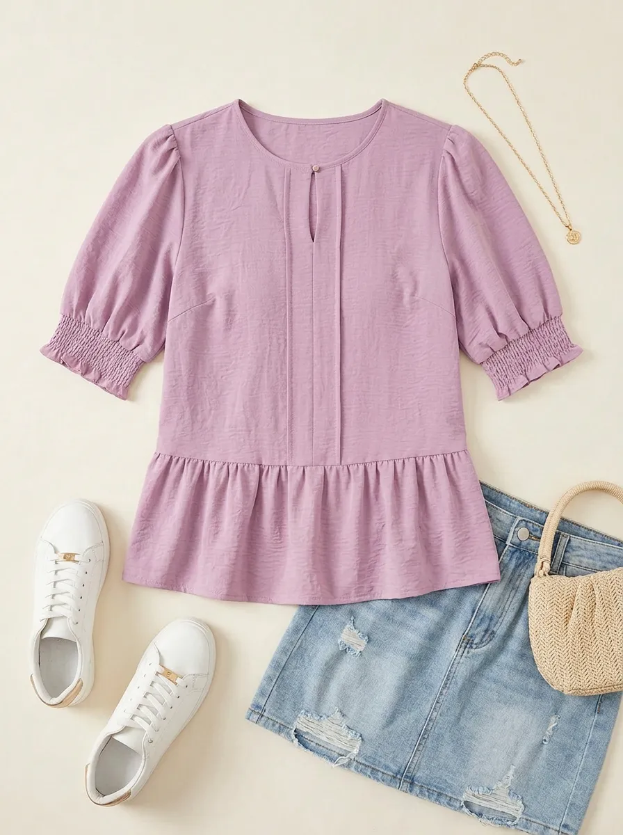 Puff Sleeve Peplum Blouse