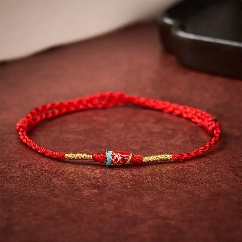 Hand Woven String Koi Fish Adjustable Copper Bracelet