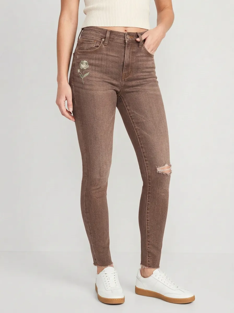 Women's Sterling Floral Embroidered Distressed Graphic Slim Jeans
