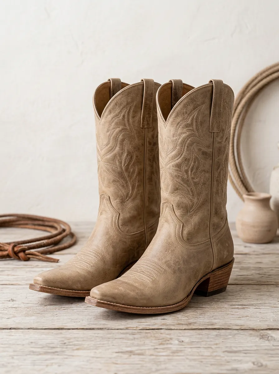 Unisex Adventure Western Cowboy Embroidered Distressed Leather Boots