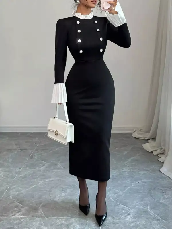 Relaxed Shape Long Sleeve Midi Dress