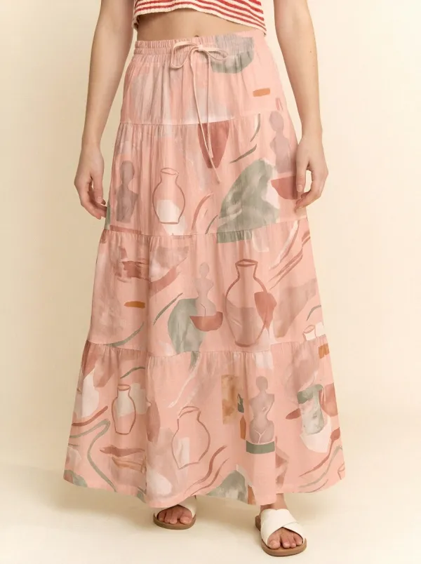 Women's Boho Art Abstract Vase Statue Printed Maxi Skirt