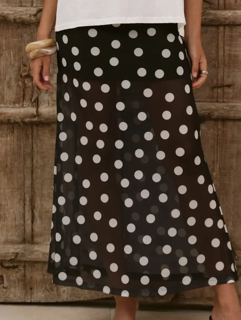 Mesh Polka Dot Midi Skirt