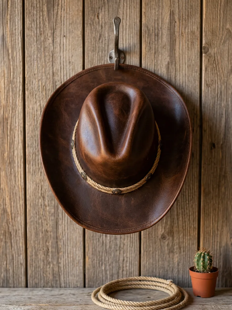 Unisex Leather Cowboy Hat with Stud Details