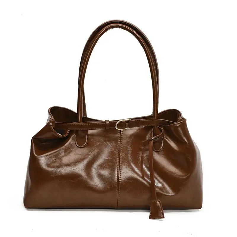 Chic Glossy Chocolate Brown Shoulder Bag