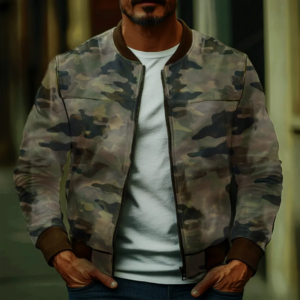 Leather Button Camo Jacket