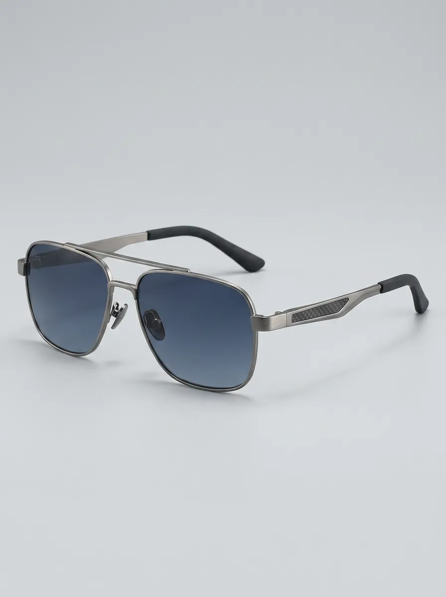 Men's Metal Aviator Carbon Fiber Pattern Printed Sunglasses