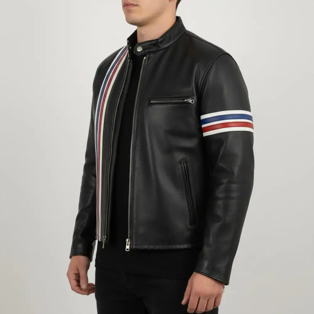Modern Leather Biker Motorcycle Striped Jacket