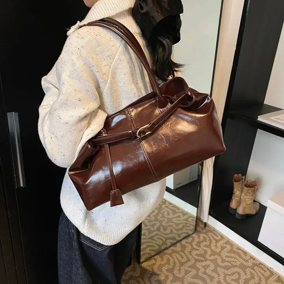 Chic Glossy Chocolate Brown Shoulder Bag