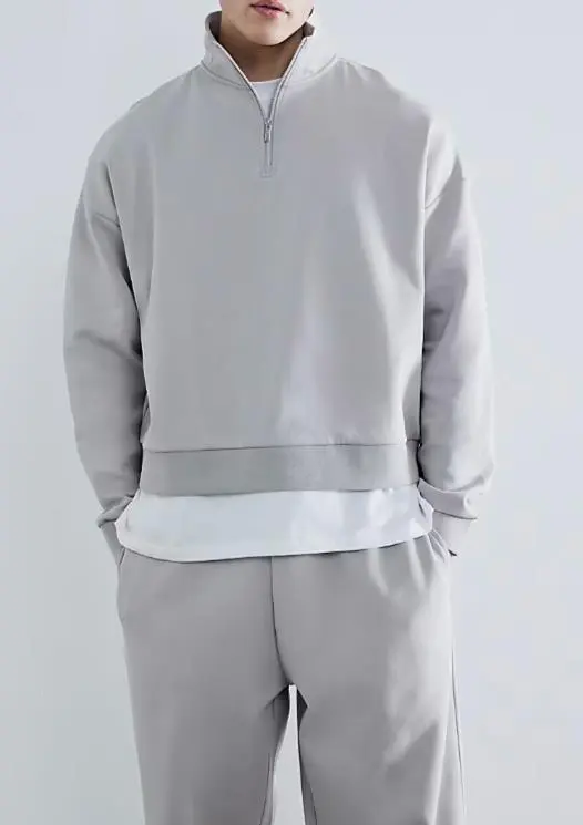 Men's Zip-Up Loose Grey Sweatshirt