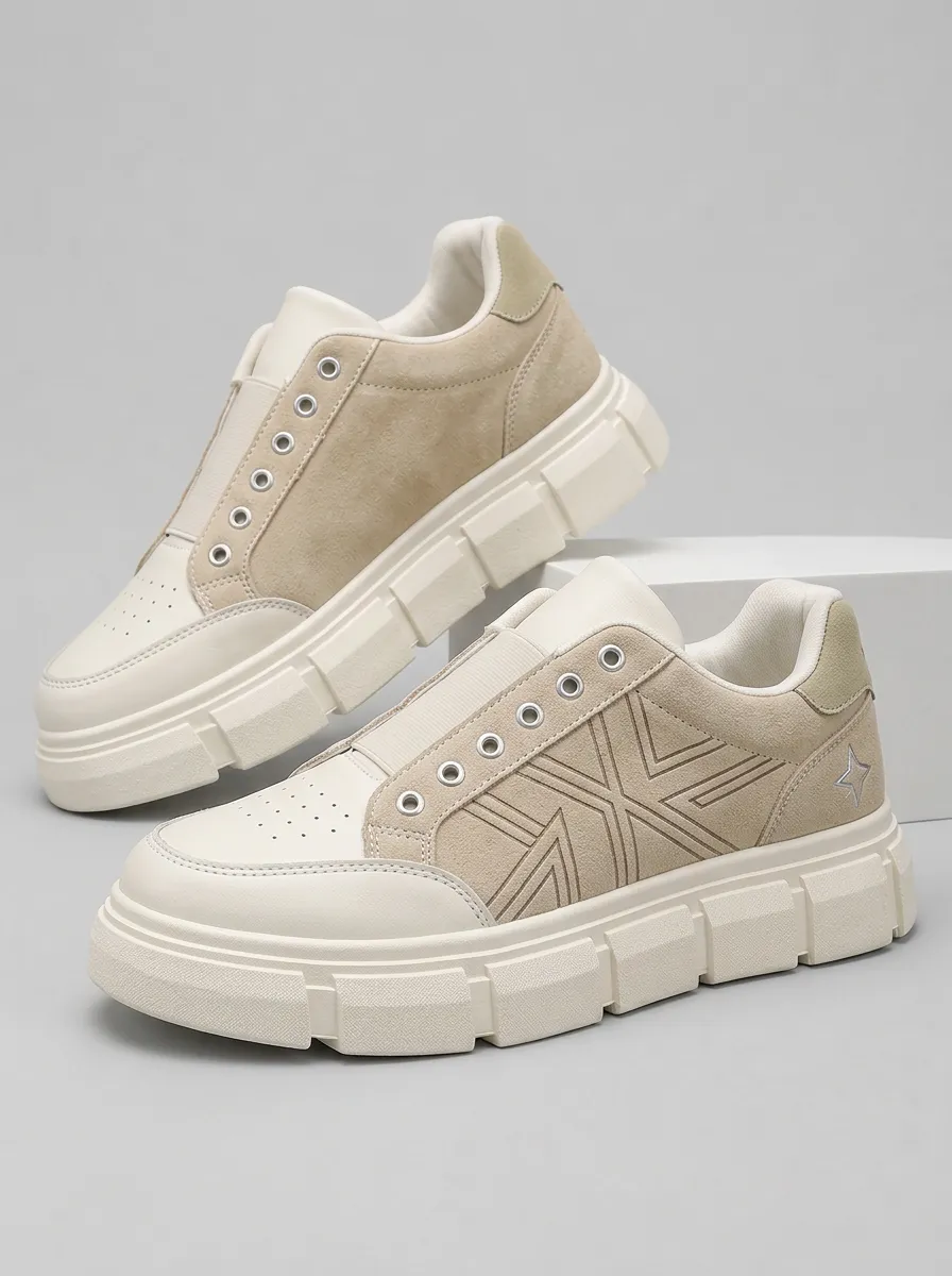Men's Skater Geometric Pattern Suede Skate Shoes