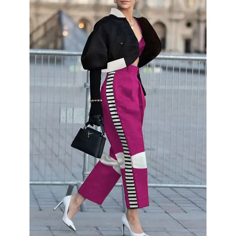 Contemporary High Waisted Contrast Color Pants Trousers