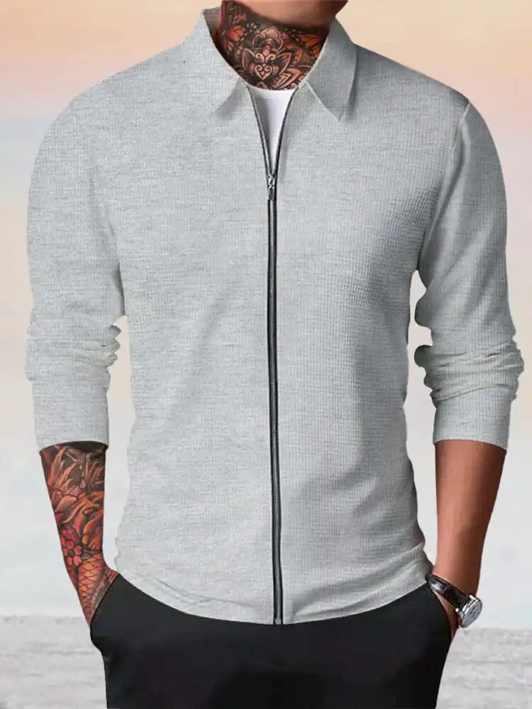 Waffle Knit Zip Jacket