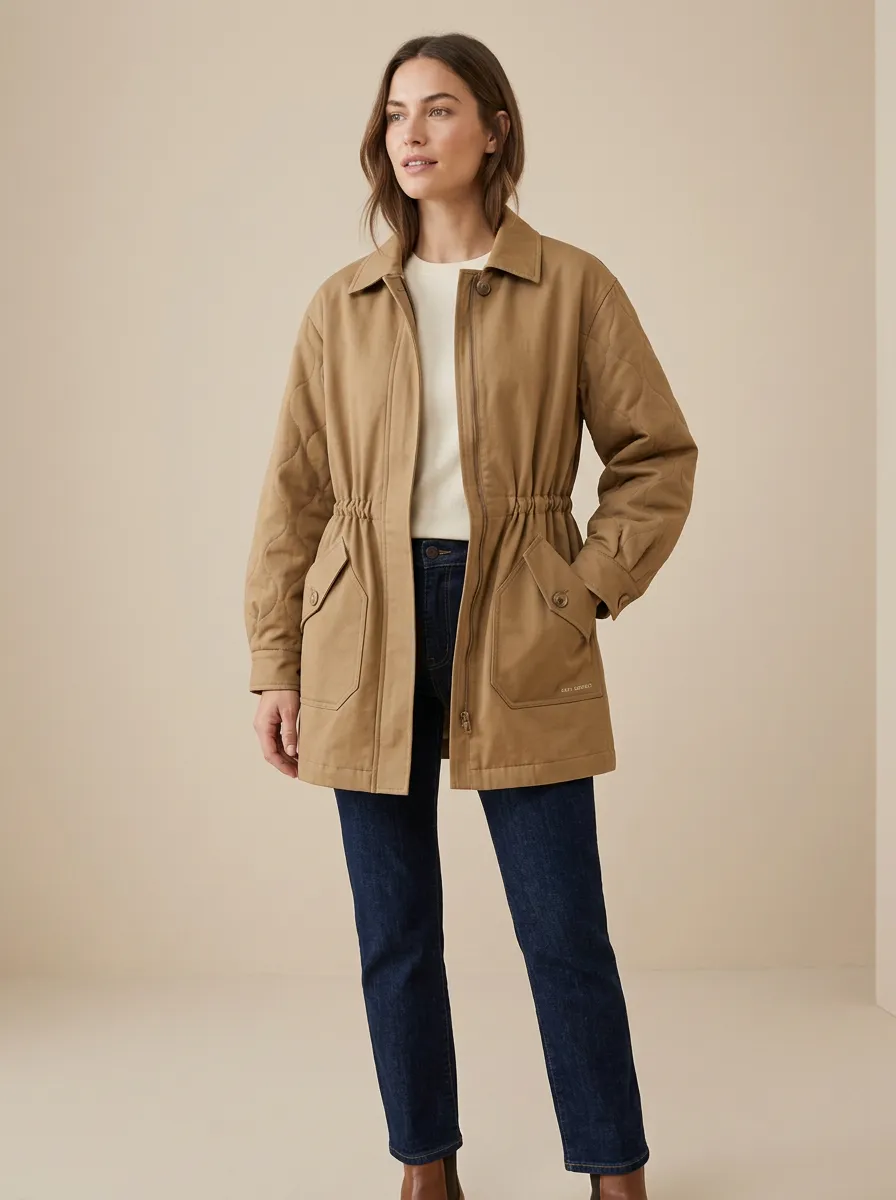 Casual Quilted Sleeve Drawstring Waist Jacket