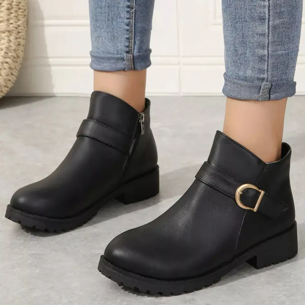 Modern Round Toe Block Heel Boots