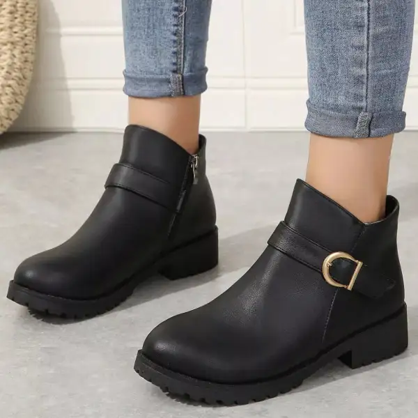 Modern Round Toe Block Heel Boots