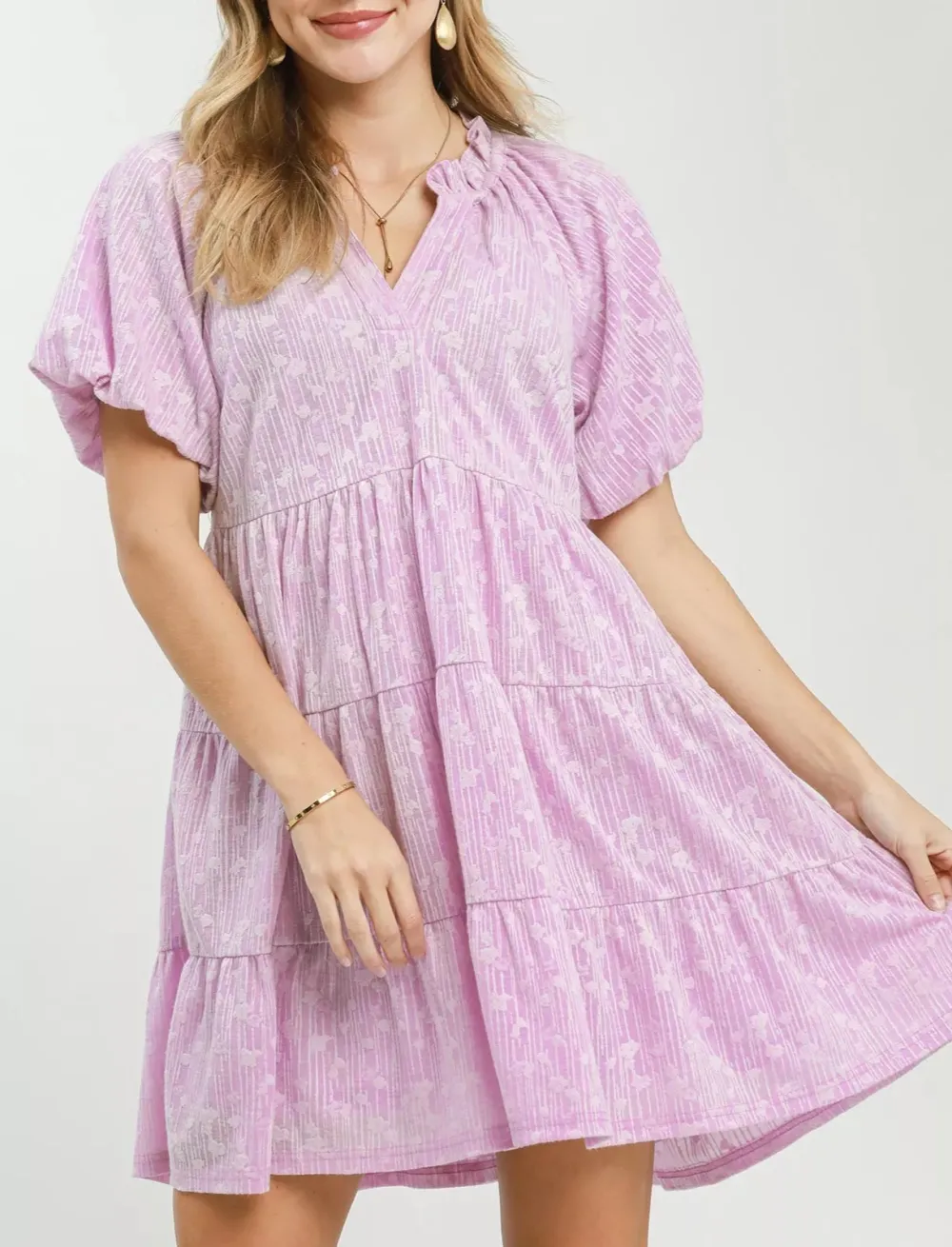 V-Neck Puff Sleeve Pocketed Mini Dress