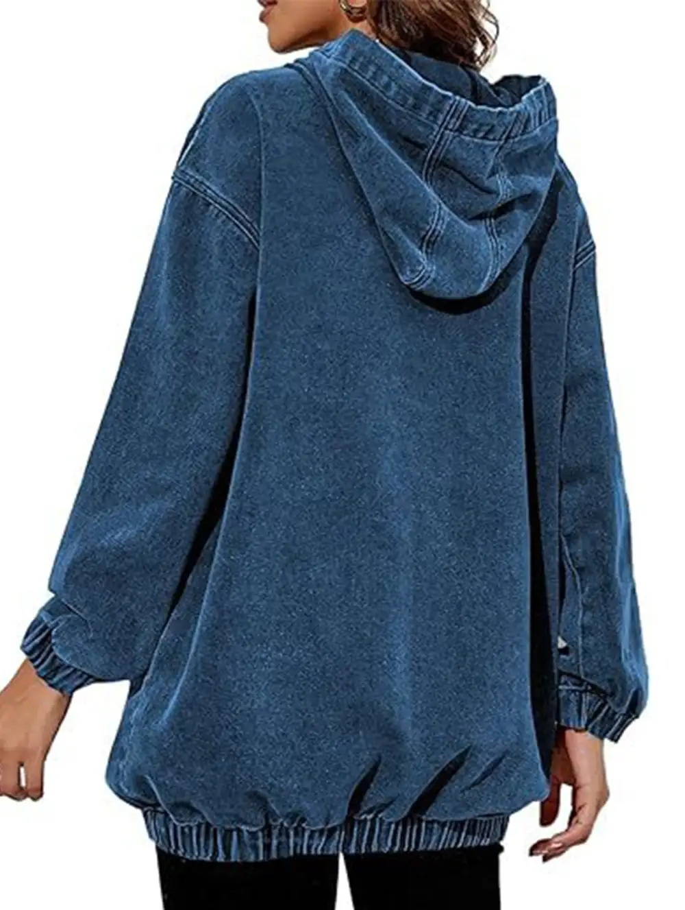 Denim Retro Hooded Pullover Sweatshirt