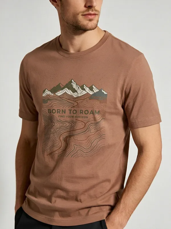 Men's Outdoor Adventure Born To Roam Mountain Topographic Printed T-shirt