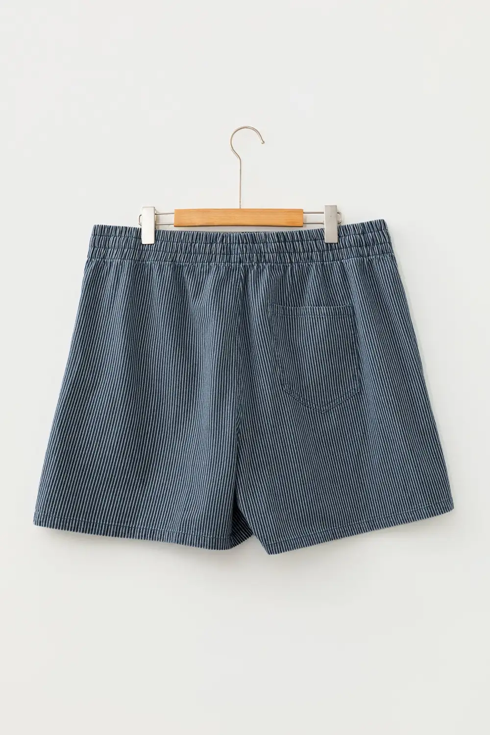 Refined Drawstring Elastic-Waist Striped Denim Shorts