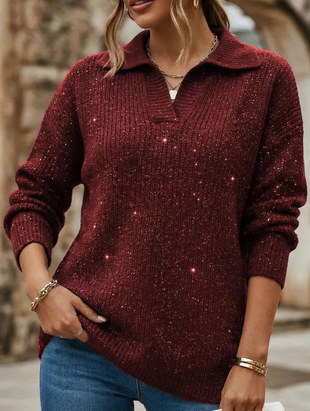 Long Sleeve Top with Sparkly Sweater