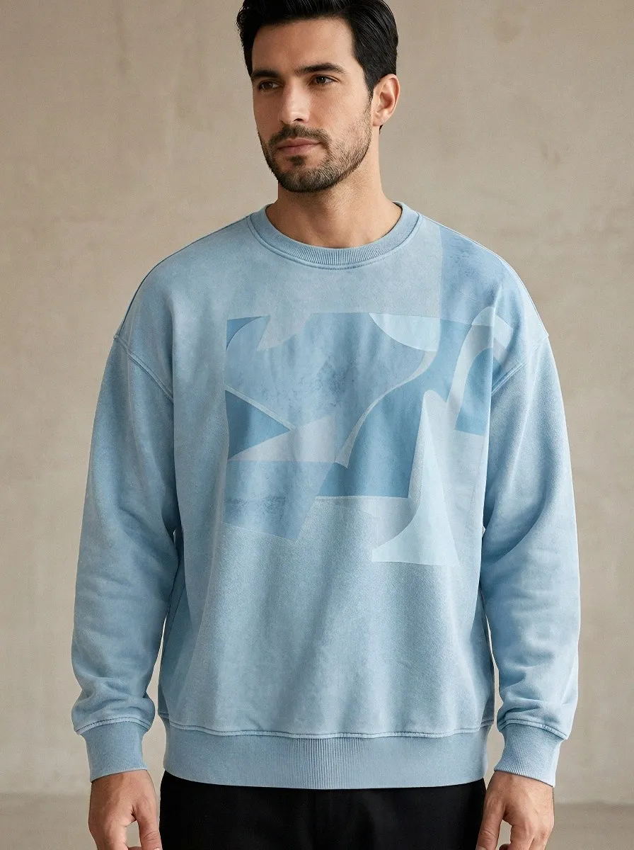Men's Abstract Geometric Pattern Printed Crewneck Sweatshirt