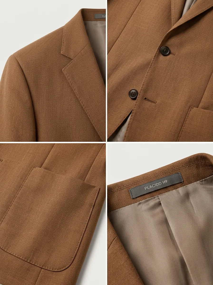 Men's Business Casual Brown Solid Color Tailored Blazer Jacket
