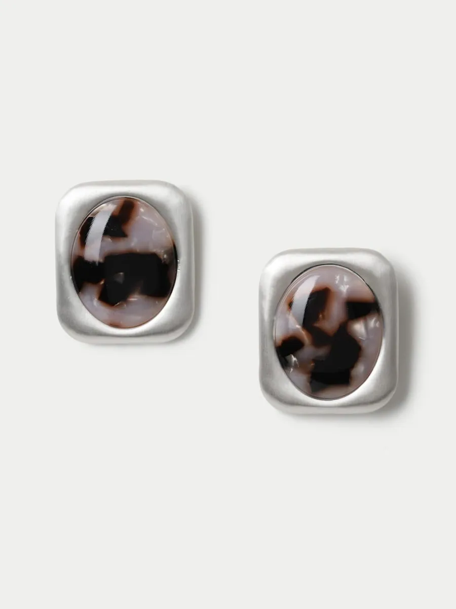 Silver Leopard Print Stud Earrings