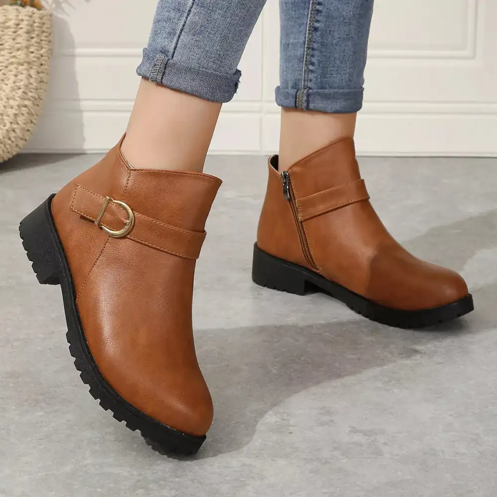 Refined Buckle Accent Ankle Boots