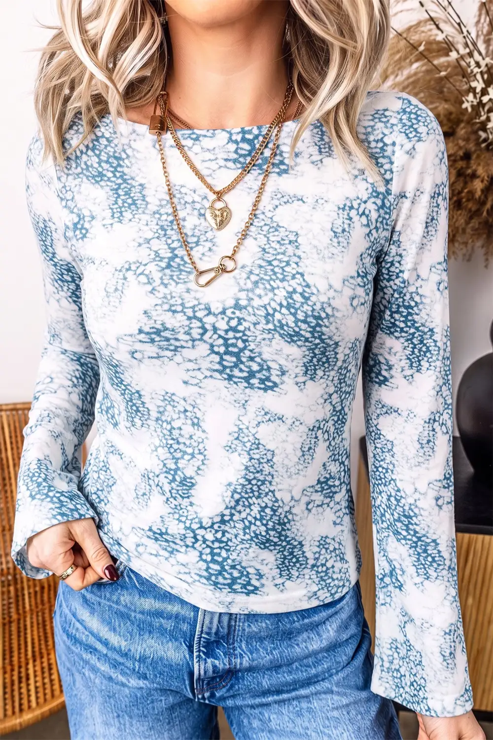 Leopard Print Round Neck Long Sleeve Top