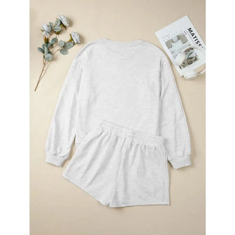 Embroidered Detail Puff Sleeve Top and Shorts 2pcs Set