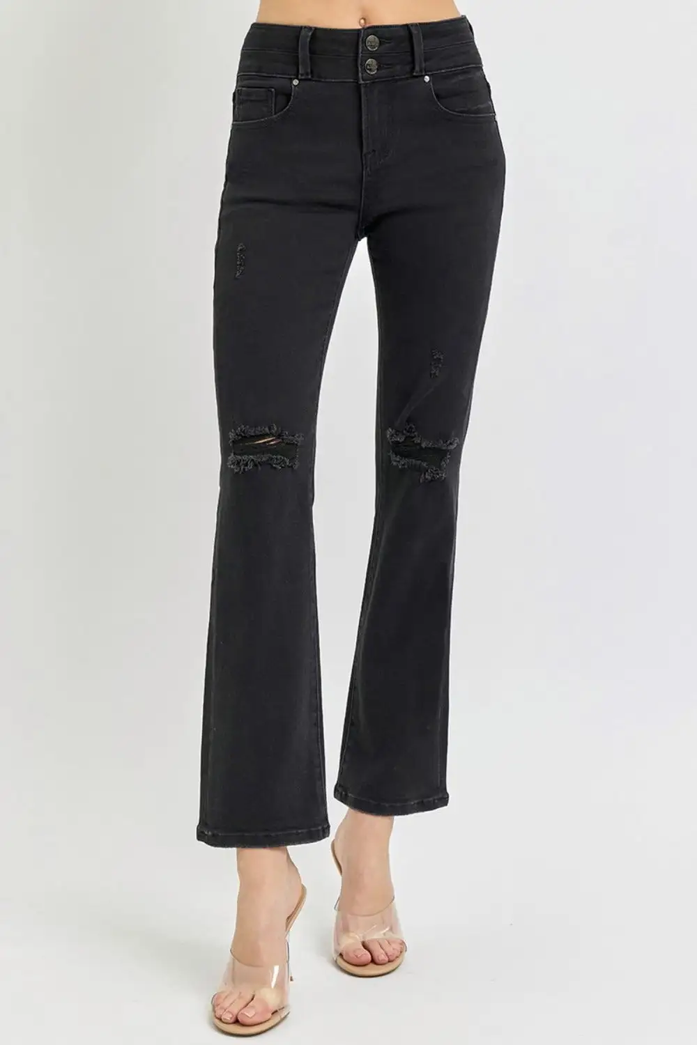 High Rise Wide Waistband Ankle Bootcut Denim Jeans