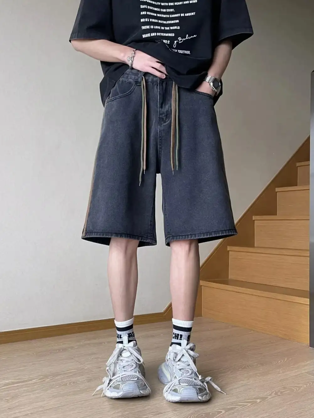 Men's Full Size Drawstring Wide Leg Denim Shorts