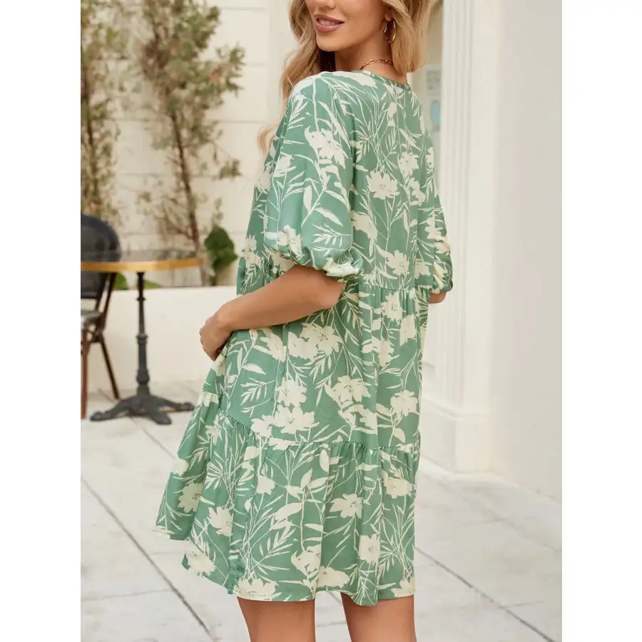 Soft Everyday V-Neck Ruffle Hem Mini Dress