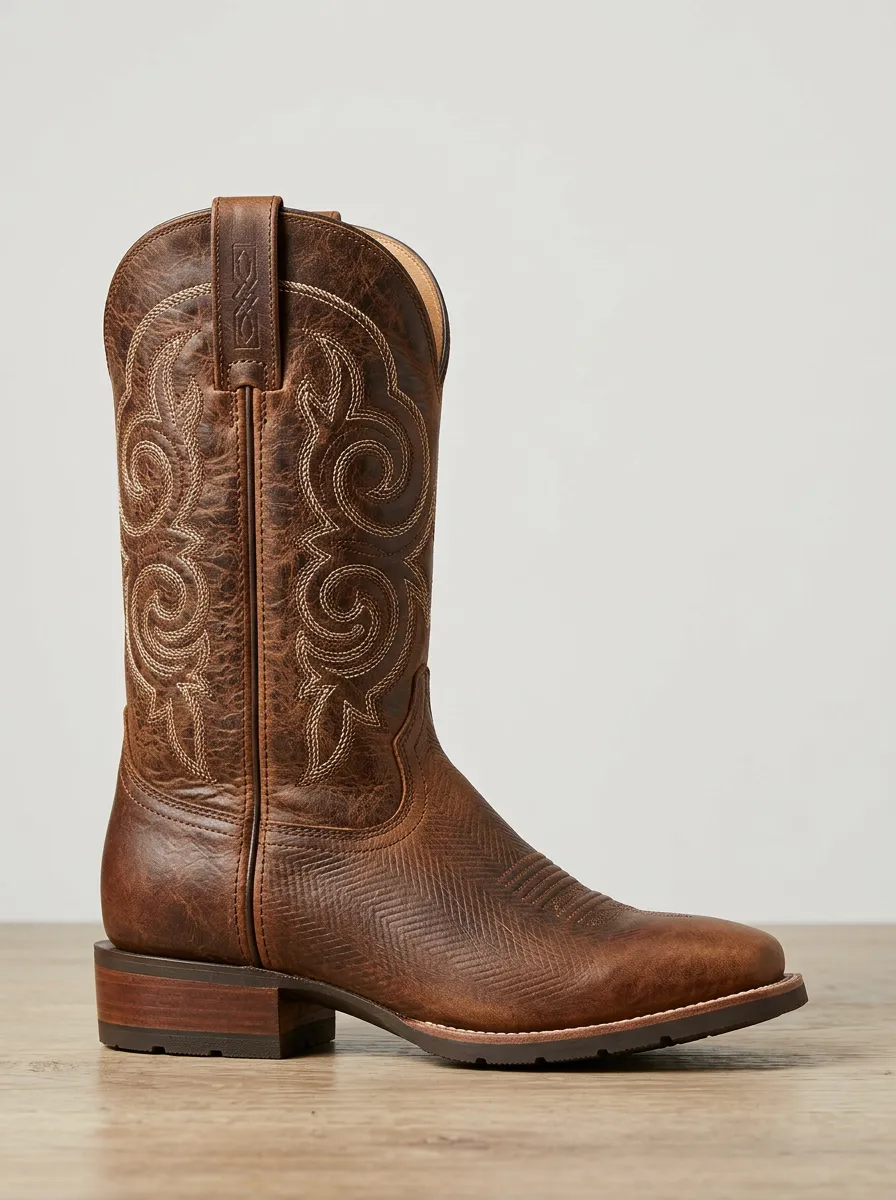 Men's Western Brown Embroidered Western Cowboy Boots