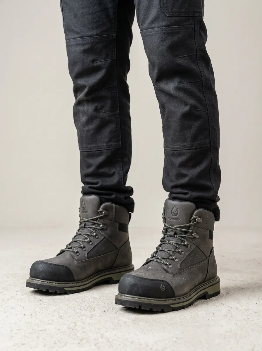 Unisex Waterproof Construction Grey Printed Work Boots
