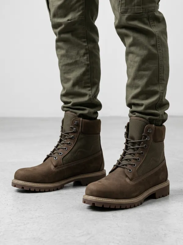 Unisex Everyday Leather Canvas Lace-Up Work Boots