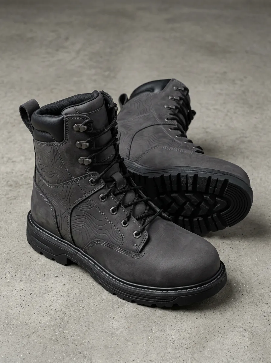 Men's Rugged Style Hiking Topographic Map Work Boots