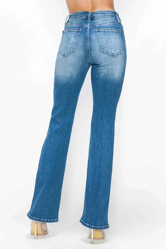 Full Size Distressed High Rise Jeans With Pockets