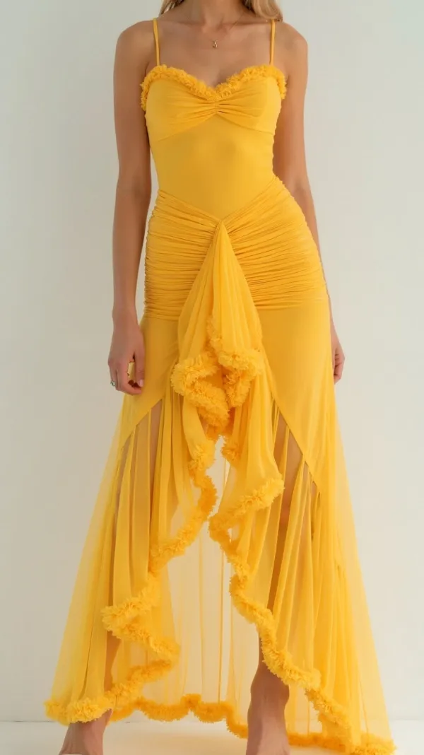 Ruffled Asymmetric Maxi Dress
