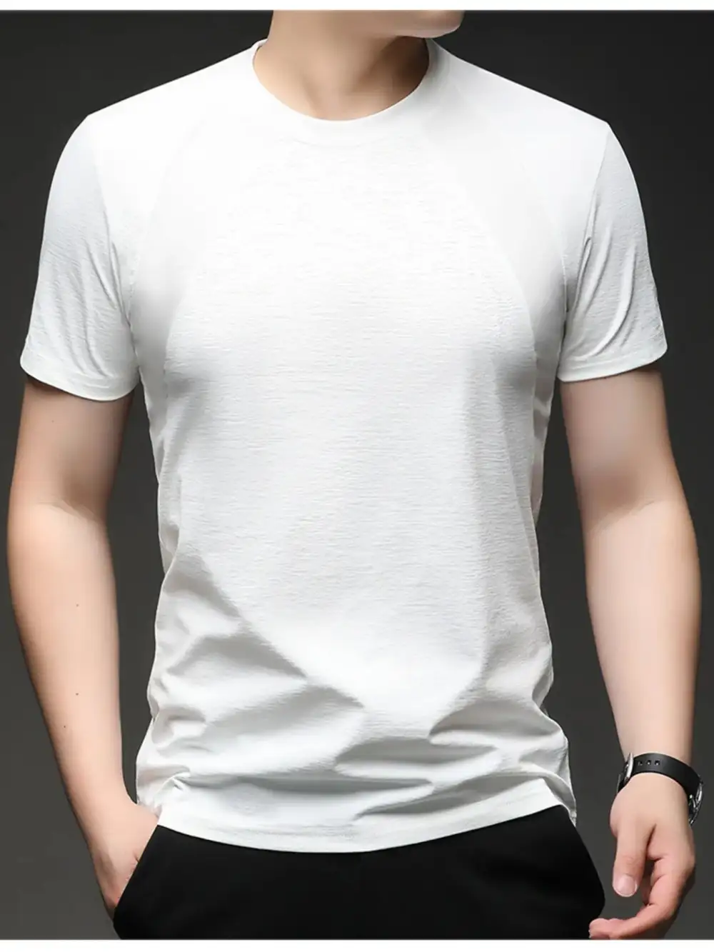 Polyester-Blend Round-Neck Short-Sleeve T-Shirt