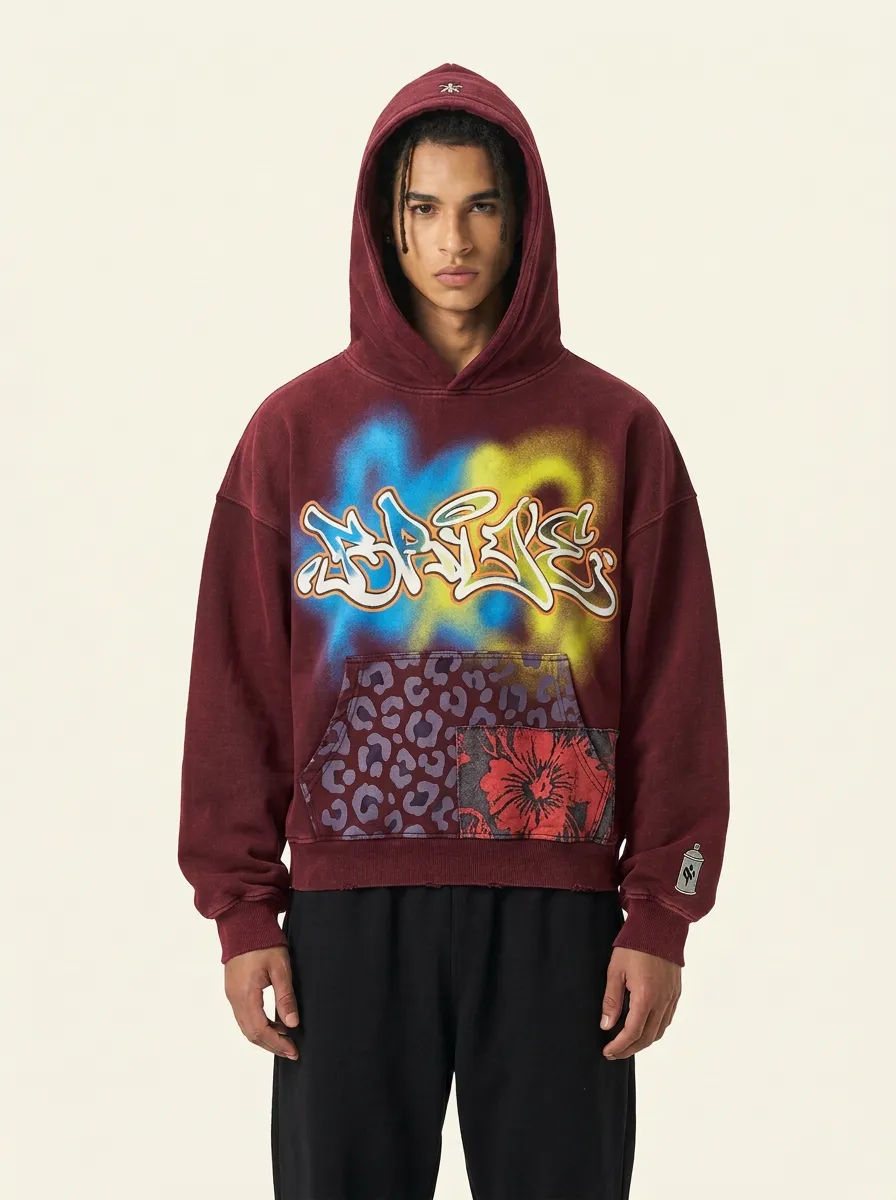 Unisex Streetwear Graffiti Leopard Floral Patchwork Graphic Hoodie