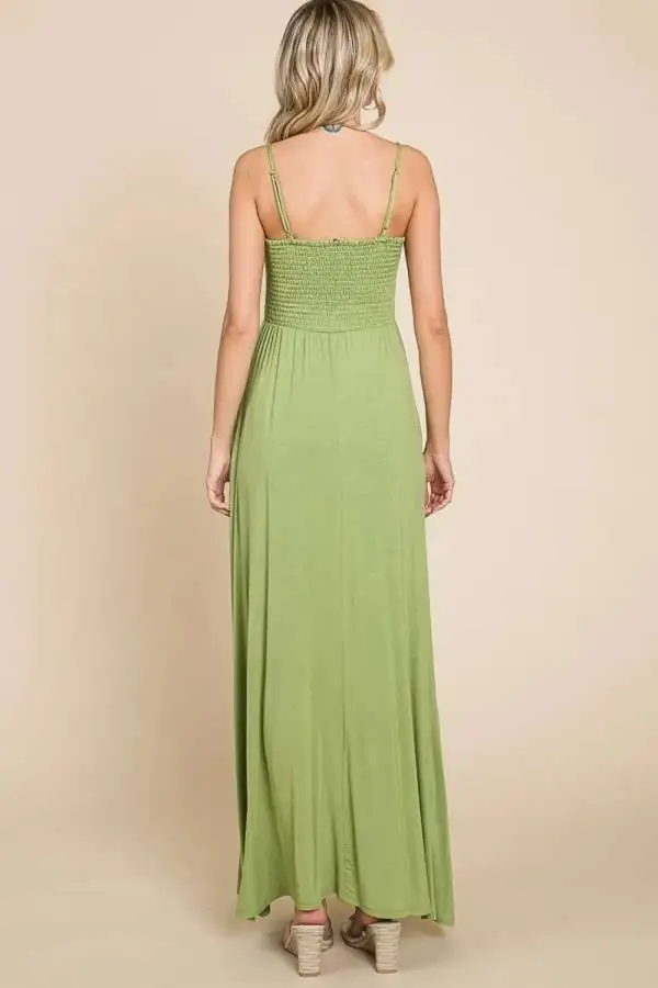 Elegant Smocked Cami Maxi Dress with Pockets