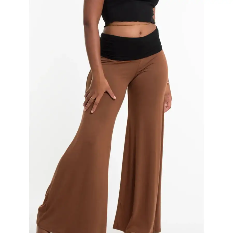 High Waisted Wide Leg Yoga Pants with Contrast Waistband